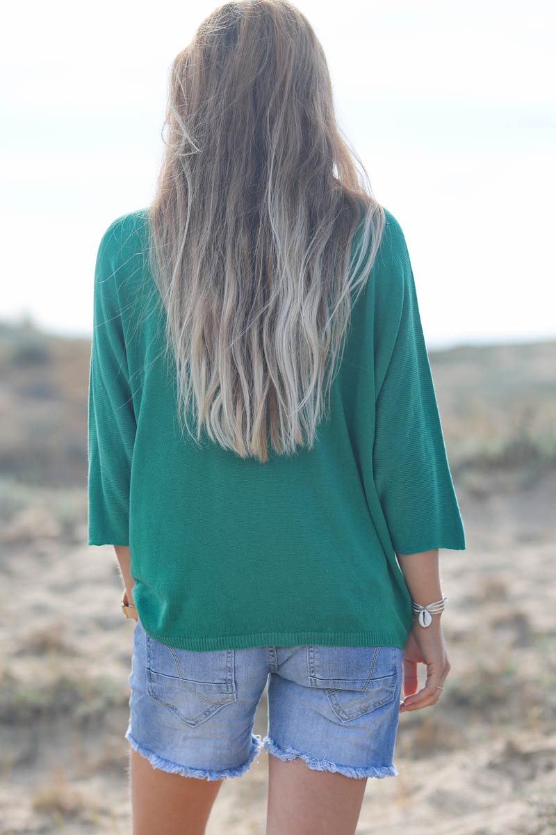 Top vert jersey manches chauve souris