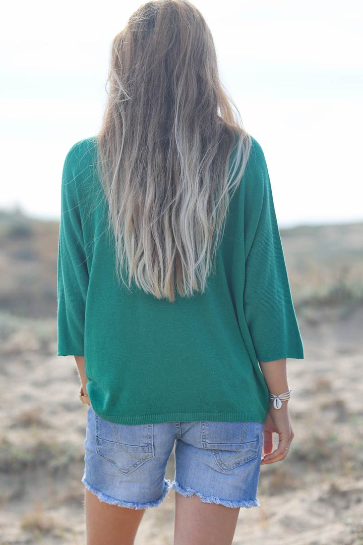 Top vert jersey manches chauve souris