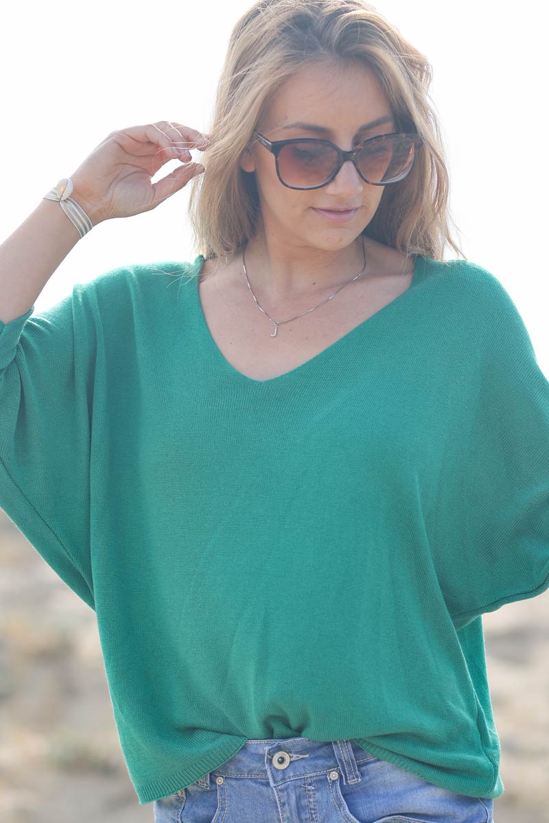 Top vert jersey manches chauve souris