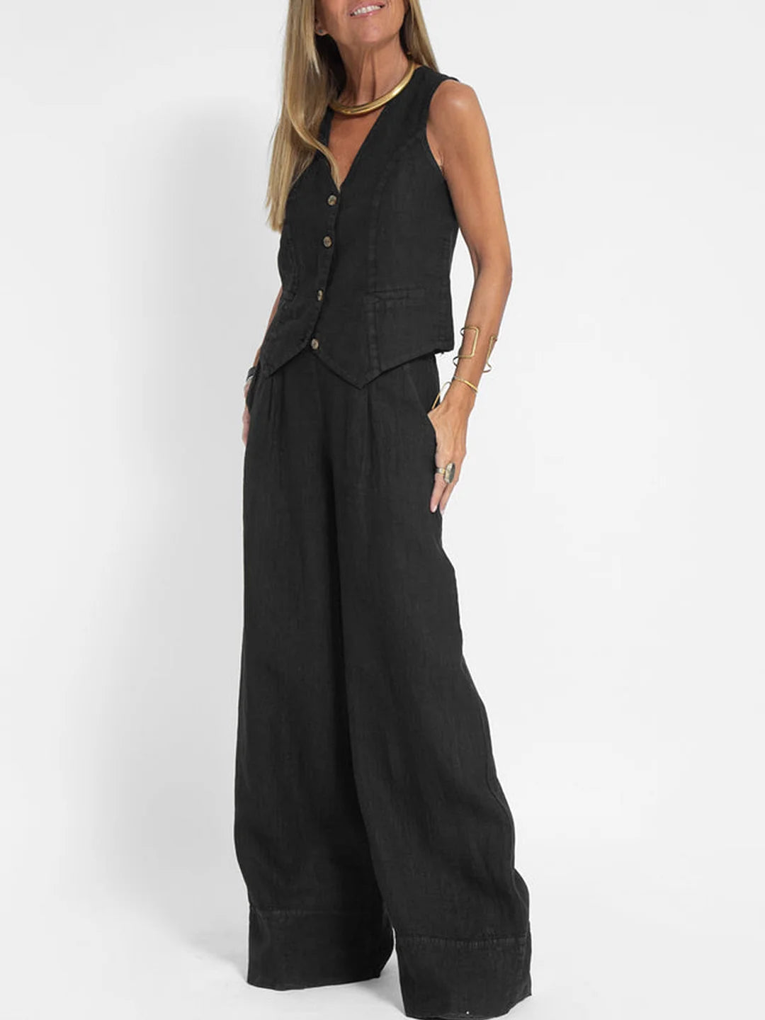 Aira - Ensemble Gilet Boutonné & Pantalon Large